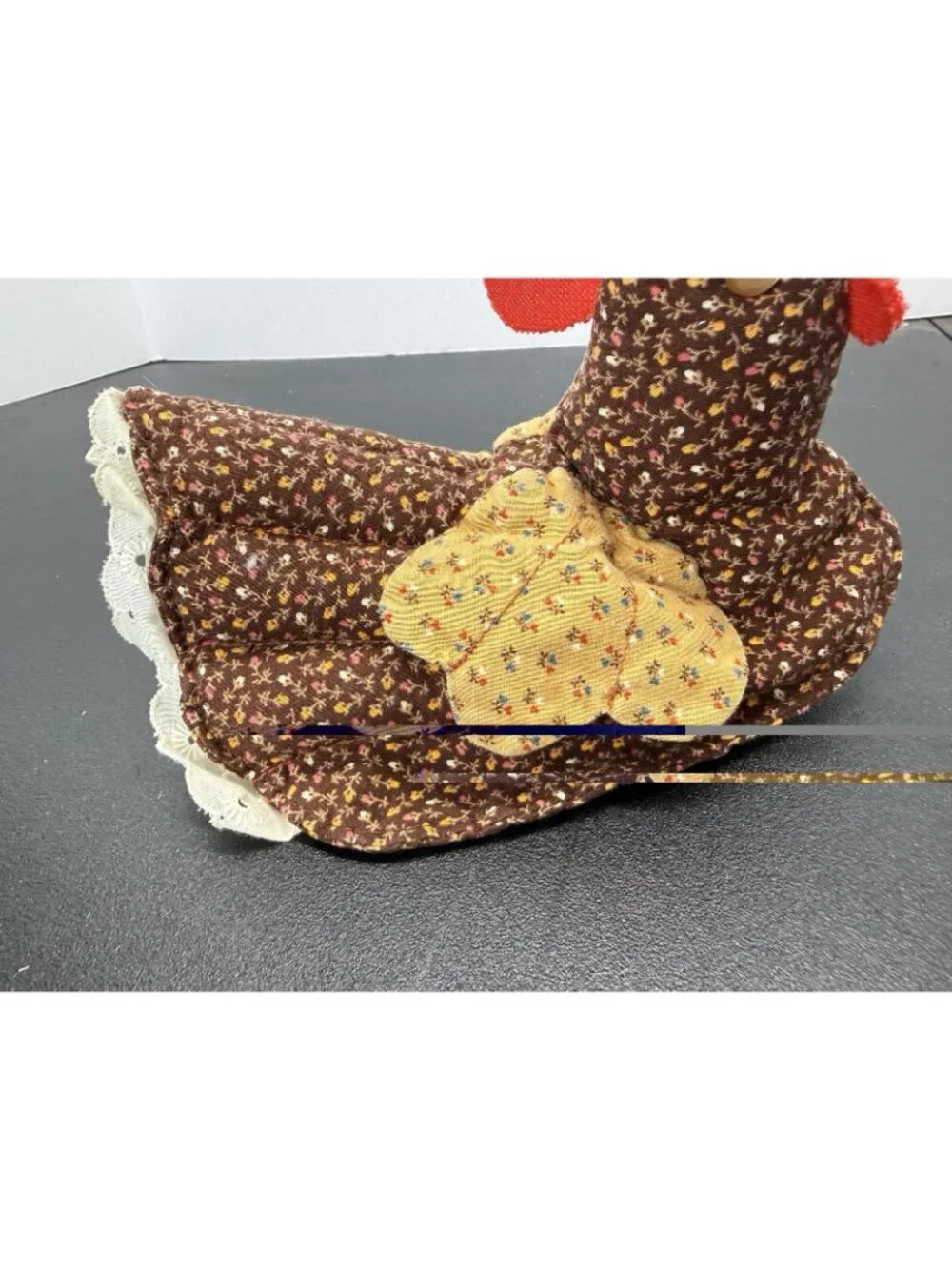 Vintage Chicken Rooster Pot Holder Brown Floral Print Stuffed Hen Country